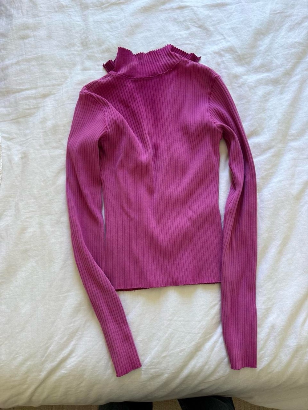 Cotton Citizen Ribbed V-Neck Turtleneck in Raspberry - Picture 4 of 4
